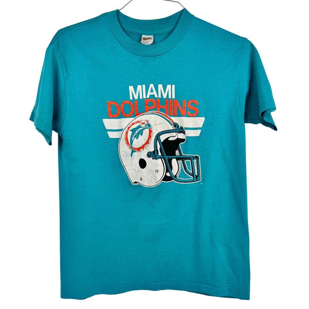VTG 80's Miami Dolphins Graphic T Shirt TRENCH Men's‎ Large Soft THIN Sz M/L